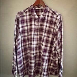 Lee Riders Casual Purple & White Plaid Button Down Shirt, Size 2X